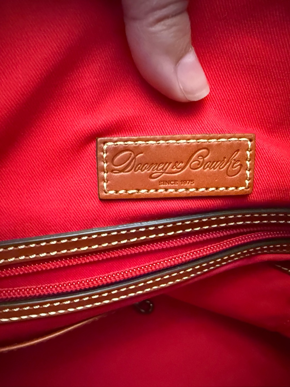 Dooney & Bourke Red Pebble Leather Satchel with Tan leather Braided Handles - Picture 11 of 15